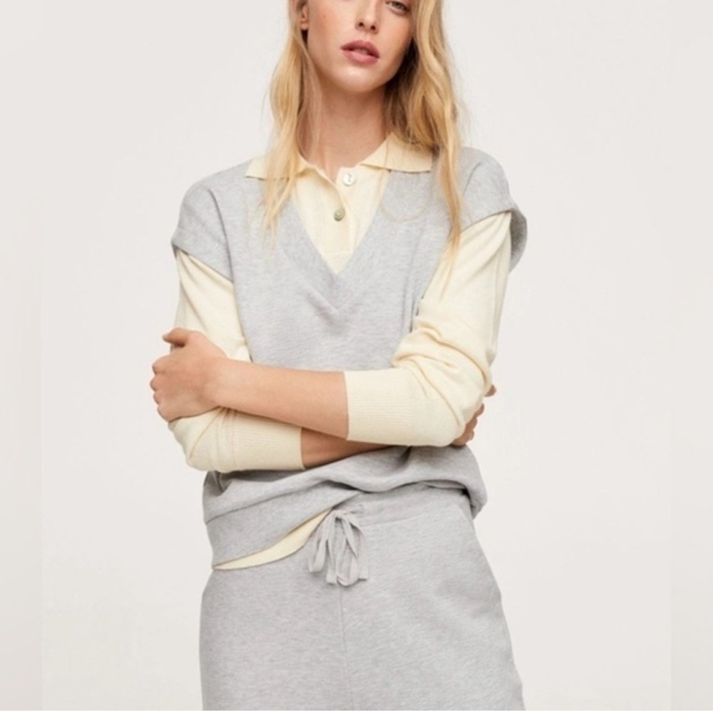 MANGO V-neck Cotton Vest  Heather Grey Sweatshirt Sweater Vest S